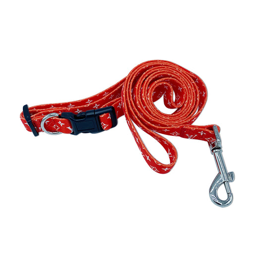 LV Style Red Dog Collar and Leash Set