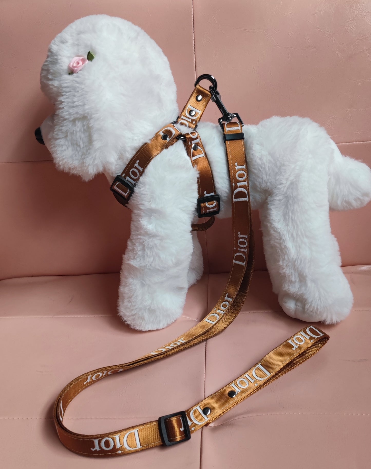 Gold Designer Dog Harness and Leash Sets