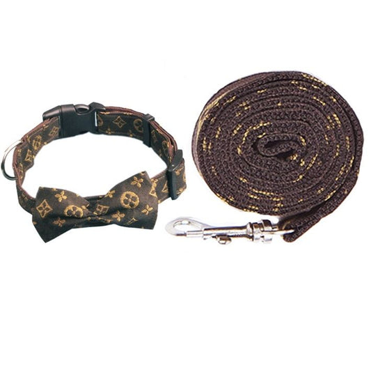 Luxury-Inspired Bow Tie Collar & Leash Sets for Dogs and Cats