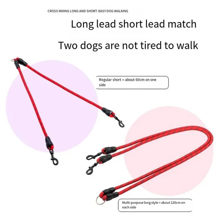 Pet Two-ended Traction Rope One Drag Two Traction Rope Dog Chain Dog Rope Anti-winding Night Reflective Dog Walking