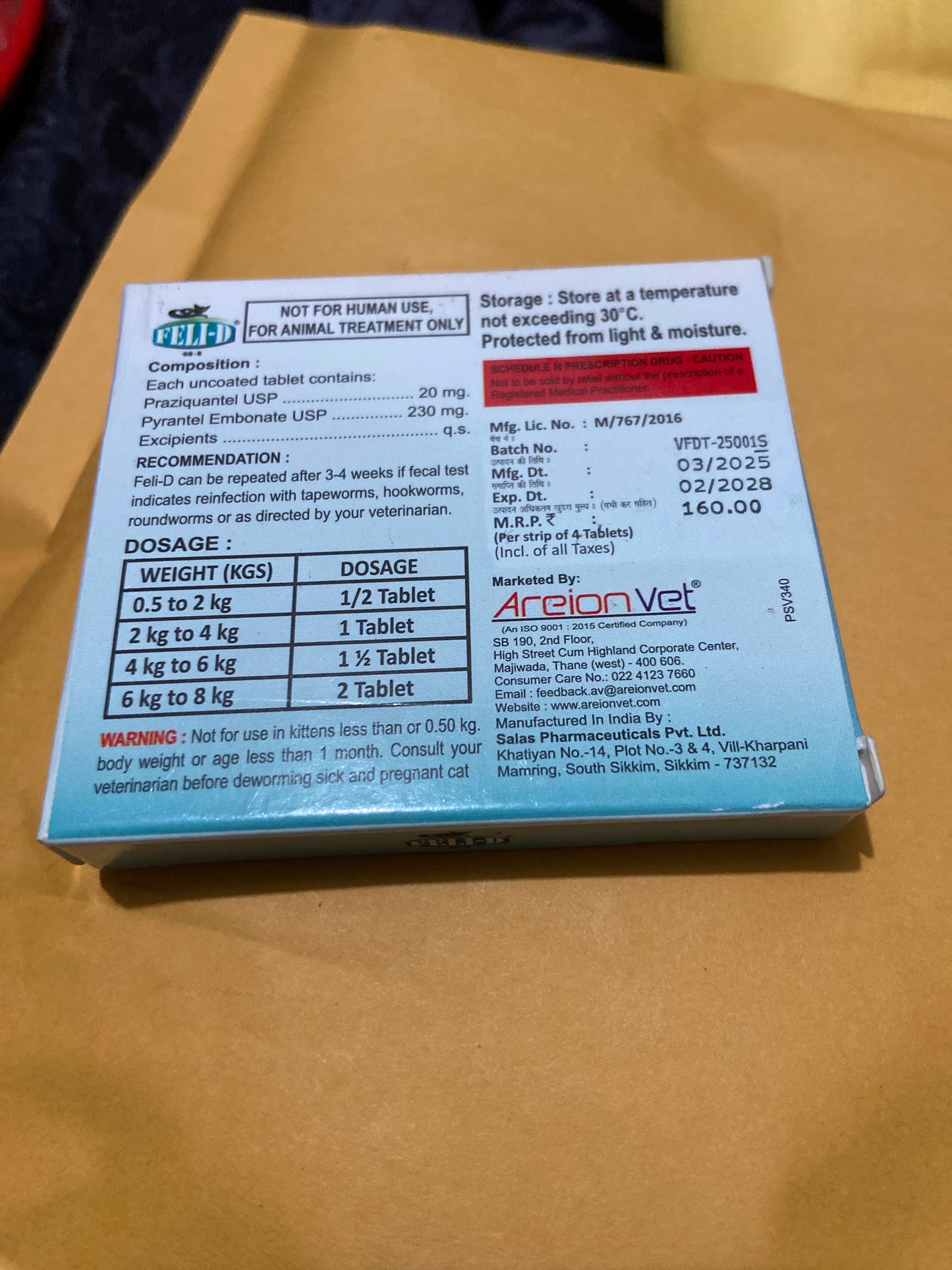 FELI-D® Cat Deworming Tablets – Praziquantel & Pyrantel Embonate (4 Tablets)