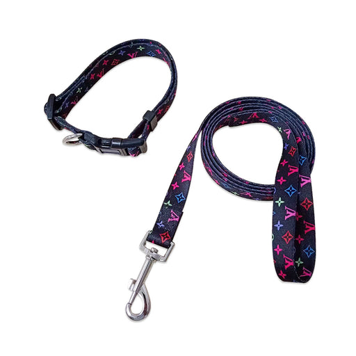 LV Multi Colors Dog Collar and Leash Set