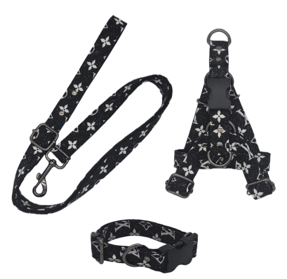 LV Designer Leather Dog Harness and Leash Sets