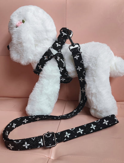 LV Designer Leather Dog Harness and Leash Sets