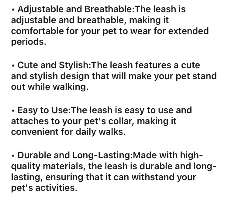 Vest Dog Cat Breathable Adjustable Chest Harness and Leash