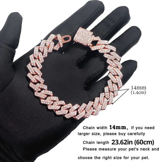 Metal 60cm Rose Gold Diamond Dog Collar Chain Necklace