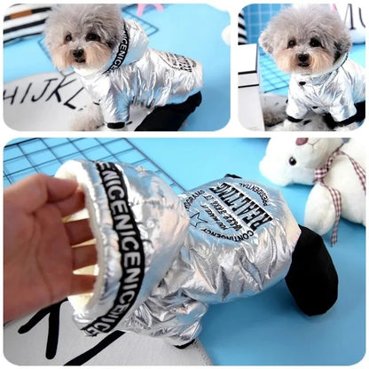 Silver Jumpsuit For Dogs Thick Pet Hoodie Parka Winter Dog Clothes Warm Four Legs Overalls Cat Dog Onesie