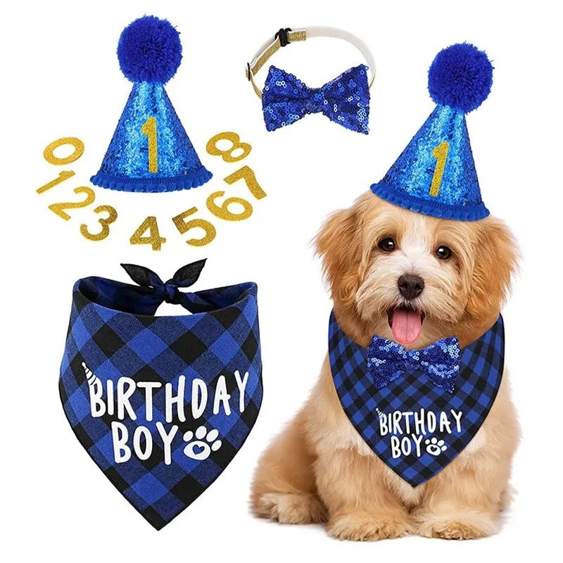 Pet Birthday Party Decoration Set Pet Triangle Scarf Cute Hat Bow Tie Collar Dog Accessory