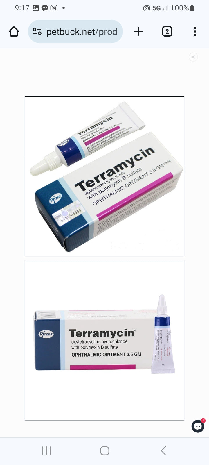 Terramycin Ophthalmic Ointment For Dog/Cat/Horse 3.5g - Pfizer