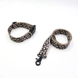 Beige monogram dog collar and leash set