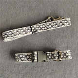 Beige monogram dog collar and leash set