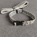 Beige monogram dog collar and leash set