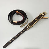 Brown monogram leather dog collar and leash set