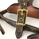 Brown monogram leather dog harness and leash set