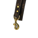 Brown monogram leather dog harness and leash set