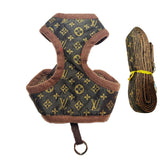 Designer pattern padded dog harness and leash set