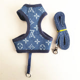 Designer pattern padded dog harness and leash set