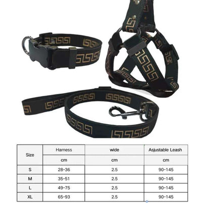 L Designer Dog Harness Collar and Leash Sets