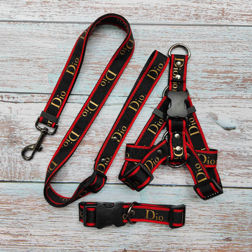 Dior Red Black Limited Edition Designer Dog Harness and Leash Sets