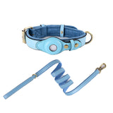 Leather AirTag dog collar and leash set