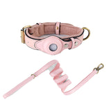 Leather AirTag dog collar and leash set