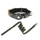 Leather AirTag dog collar and leash set