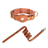 Leather AirTag dog collar and leash set