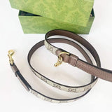 Genuine leather dog collar with handle and leash