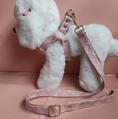 LV Designer Leather Dog Harness and Leash Sets