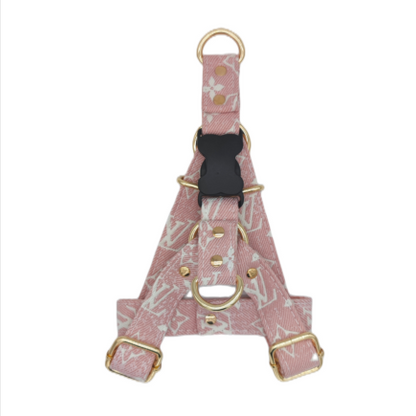 LV Designer Leather Dog Harness and Leash Sets