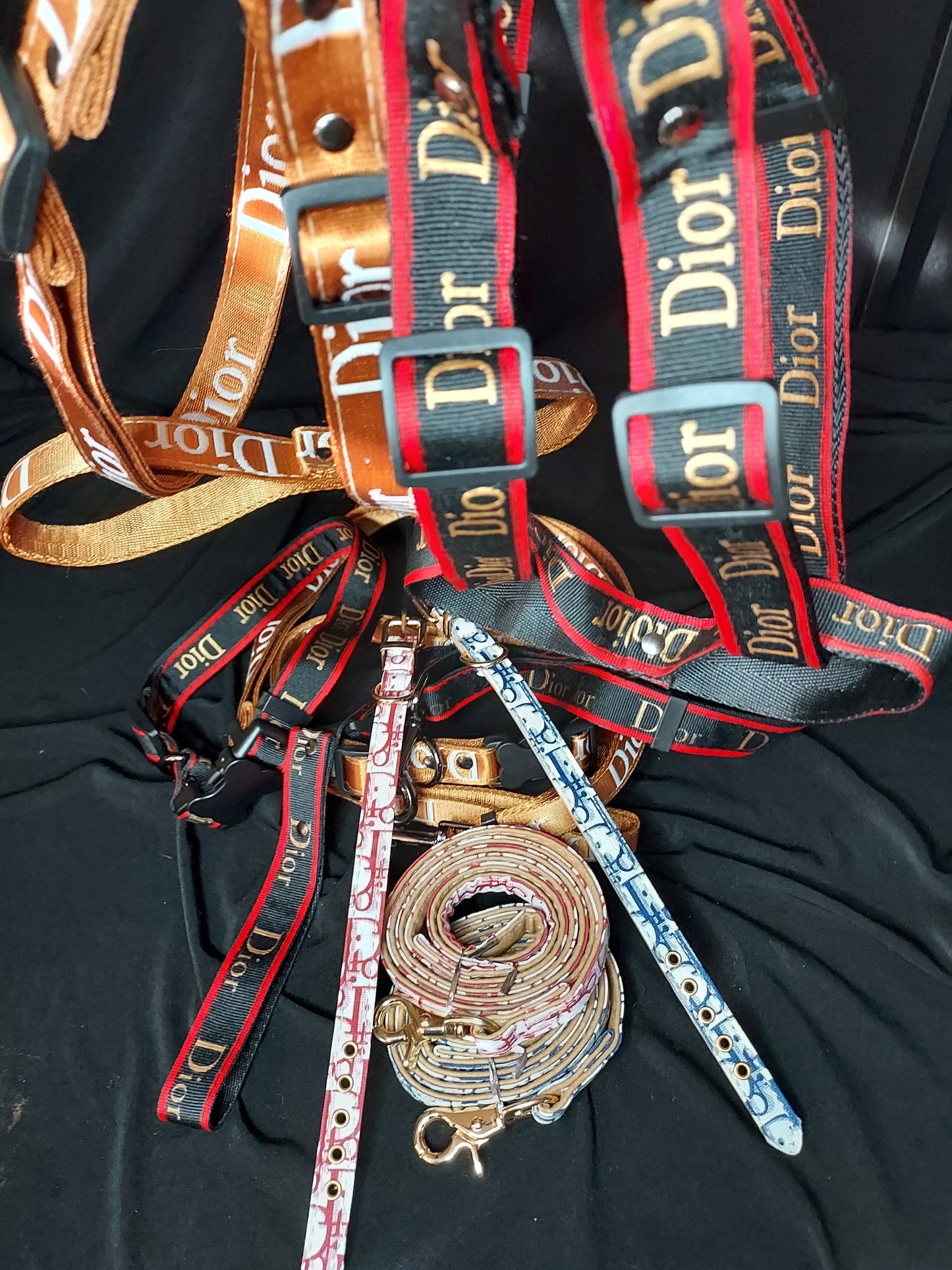 Gold Designer Dog Harness and Leash Sets