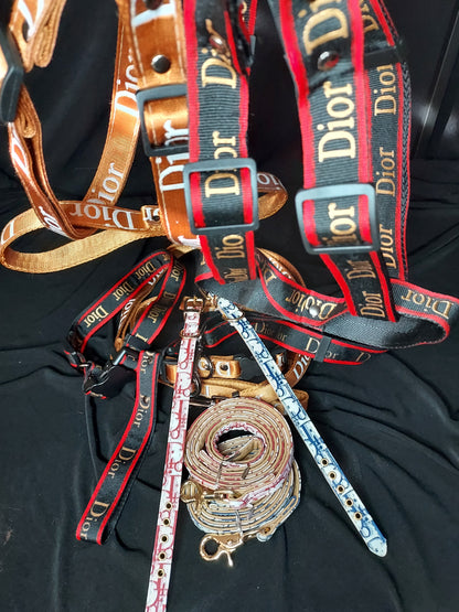 Gold Designer Dog Harness and Leash Sets