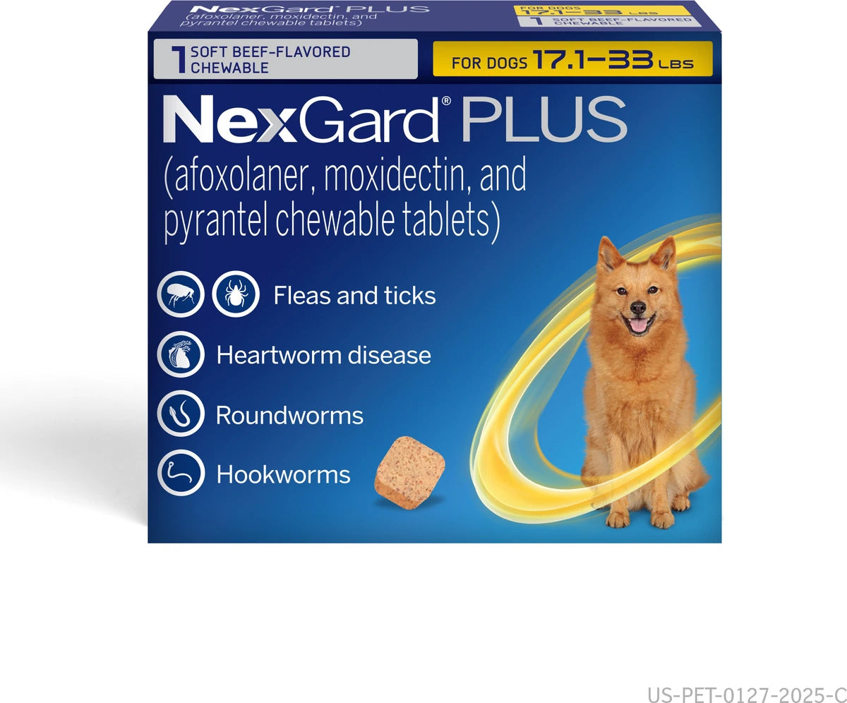NexGard PLUS Chewables for Dogs, 3 Chewable Tablet (3-mo. supply)