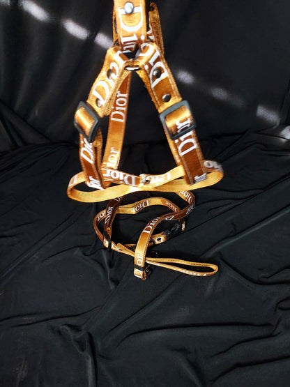 Gold Designer Dog Harness and Leash Sets