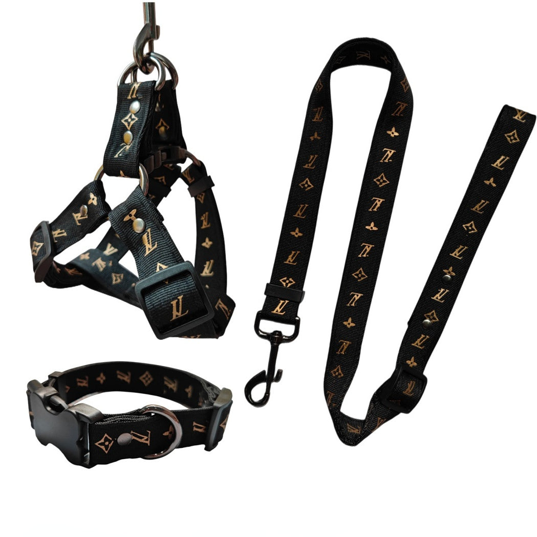 L Designer Dog Harness Collar and Leash Sets