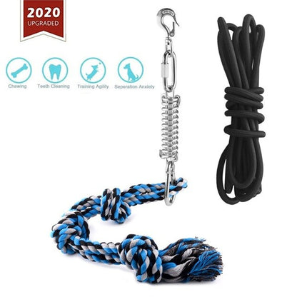 Durable Pet Dog Toys Stainless Steel Spring Pole Puppy Rope Toys Backyard Outdoor Hanging Exercise Rope Pull Tug Of War Toy