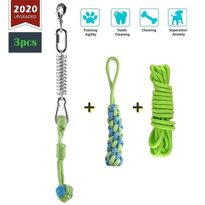 Durable Pet Dog Toys Stainless Steel Spring Pole Puppy Rope Toys Backyard Outdoor Hanging Exercise Rope Pull Tug Of War Toy